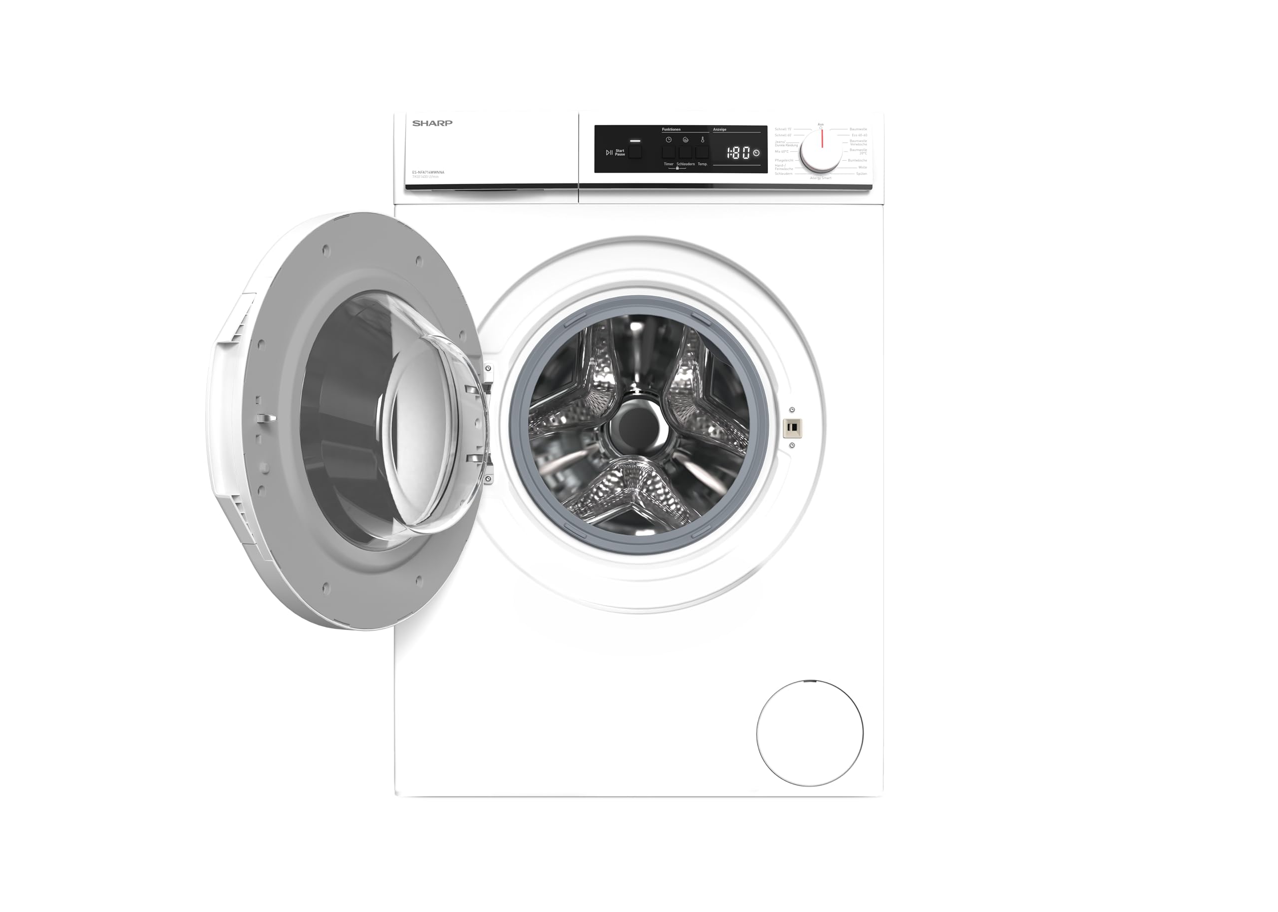 SHARP ES-NFA714WWNNA-DE Waschmaschine (7 kg, EEK A, 1400 U/min.), (Inverter Motor, AquaStop), Weiß