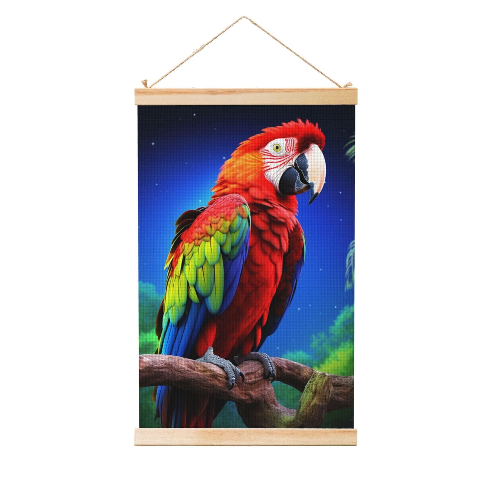 Parrot Posters Wooden Shaft Hanging Poster Canvas Prints Scroll Wall Art Painting Vintage Wall Banner Modern Artwork Decor for Home Decor Ready to Hang 20"x30"