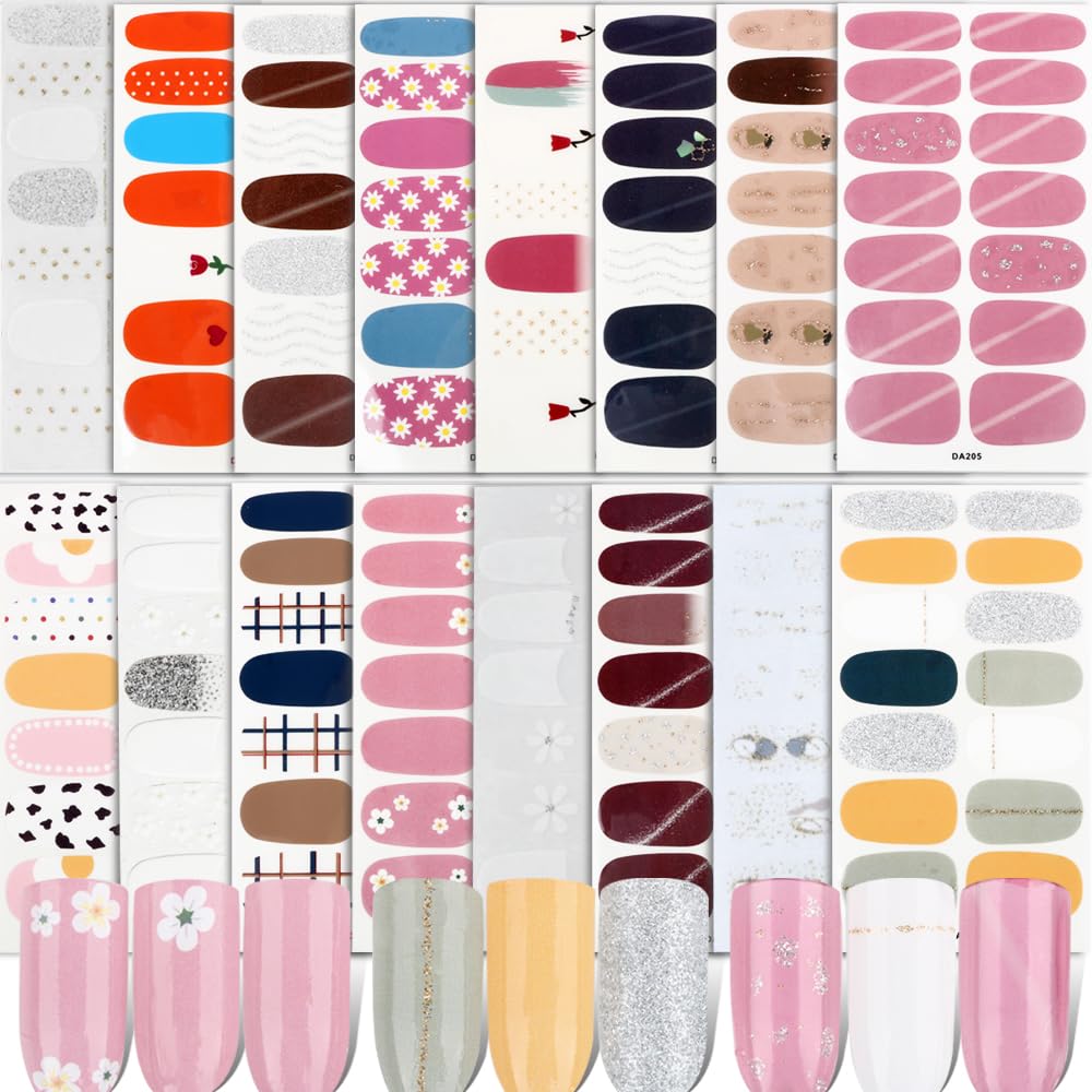 FLOFIA 16 Hojas Pegatinas Uñas Decorativas Nail Stickers Full Cover Etiqueta Adhesiva Uñas Cubierta Completa Purpurina Brillante Calcomanías Etiqueta Engomada Uñas Autoadhesivas para Arte de Uñas DIY
