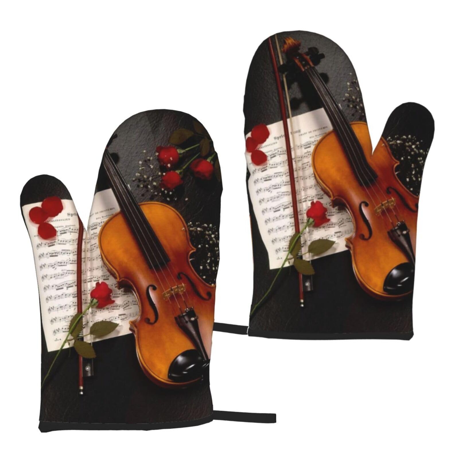 Violin Sheet Music Print Universal Fit Comfort Gloves Protection Heat Resistant Oven Kitchen Baking Grilling