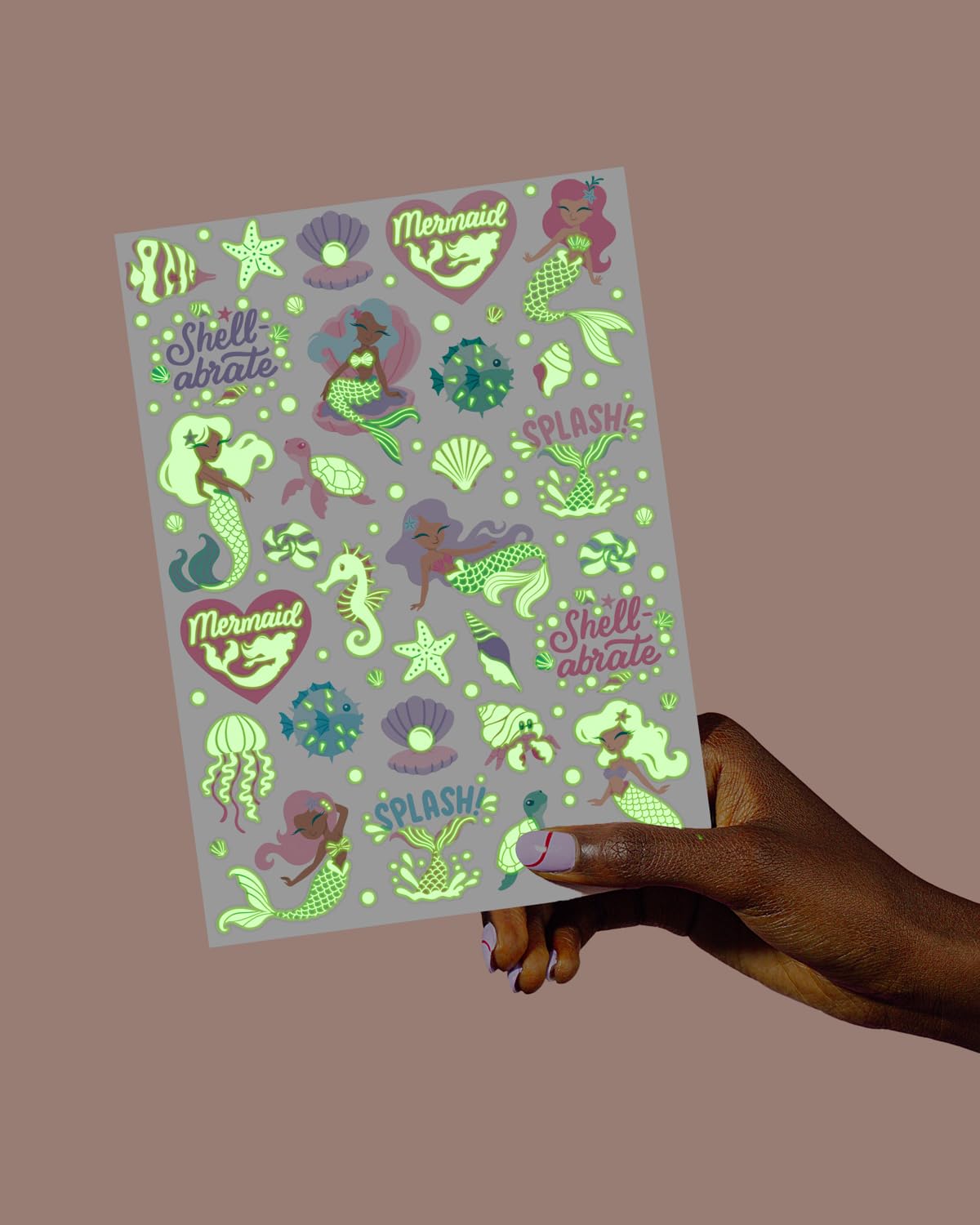 xo, Fetti Party Mermaid Glow in Dark + Foil Temporary Tattoos - 48 pc | Under the Sea Birthday Party Supplies, Kids Party Favors, DIY Home Activity, Marine Decorations, Arts and Crafts