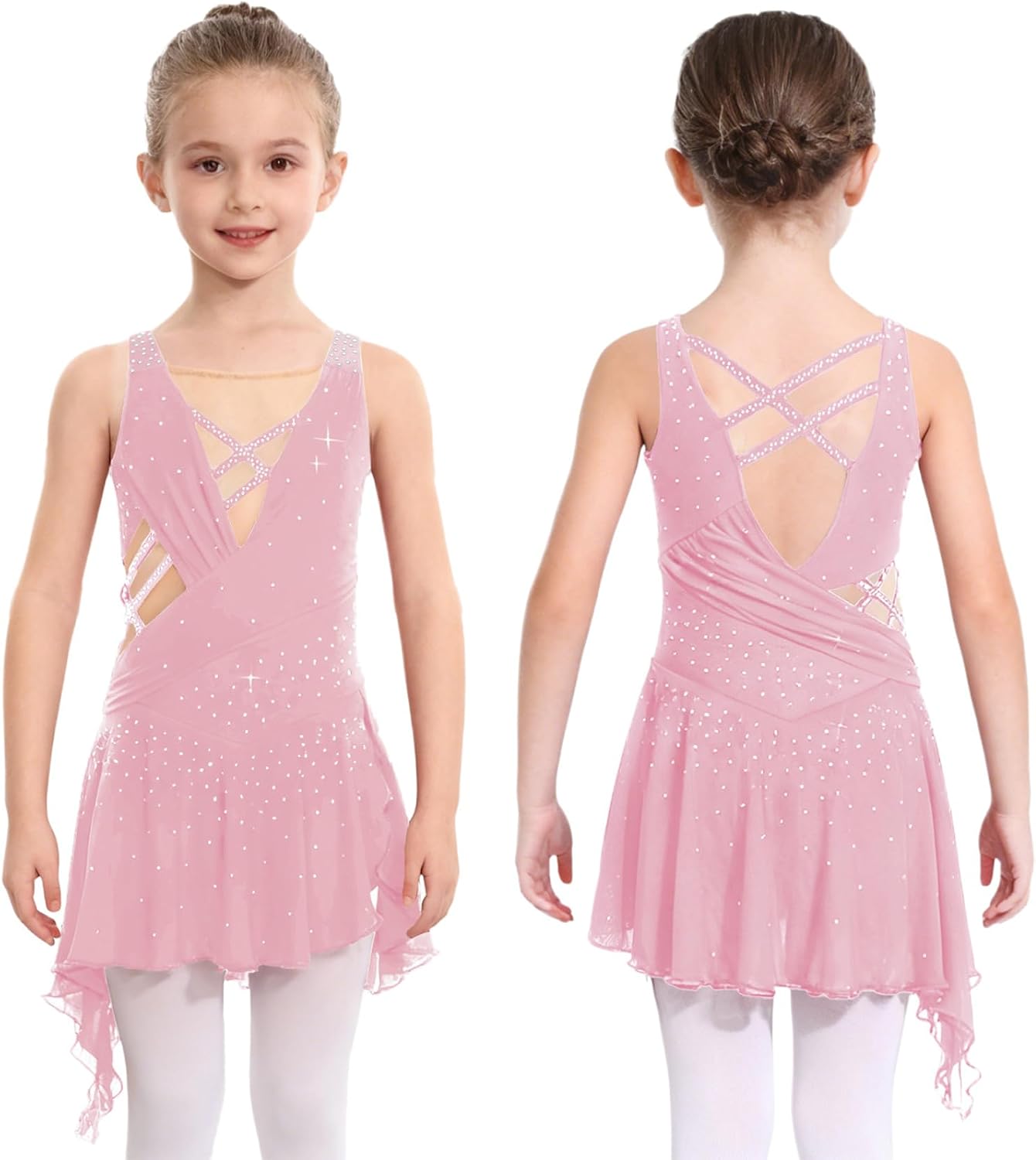 Kids Girls Sparkly Modern Dance Dress Figure Ice Skating Costume Contemporary Ballet Dancewear