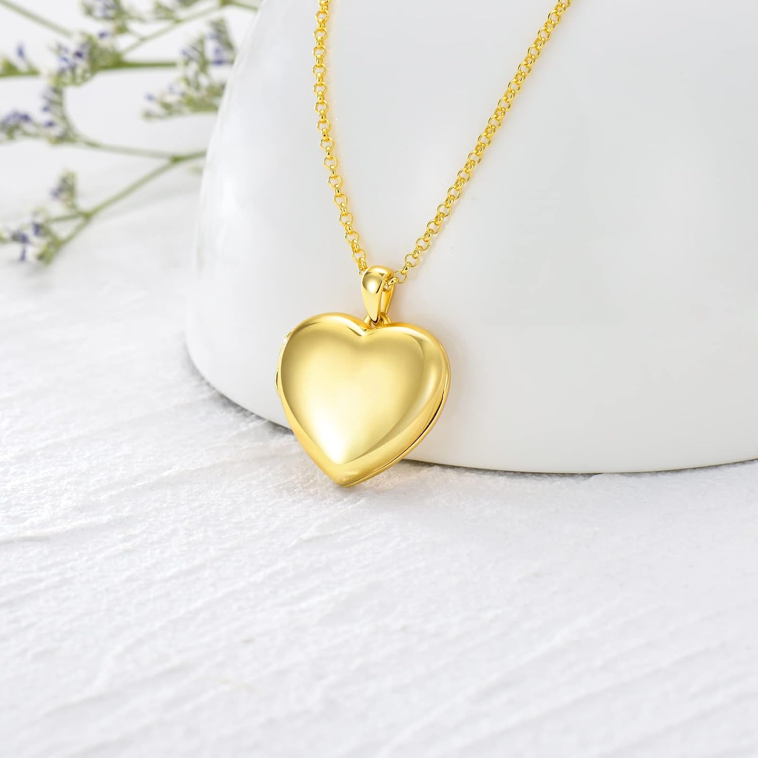 SOULMEET 10K 14K 18K Solid Gold Personalized Sunflower/Starburst/Cross/Rose/Lotus/Butterfly/Turtle/Celtic/Bee Heart Locket Necklace That Holds Picture Gift Choice - Image 2