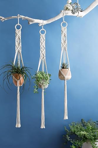Miniatura 4 de Mkono Juego de 3 colgadores de macramé para colgar en la pared de interiores, cesta para maceta, soporte para macetas, decoración bohemia para el