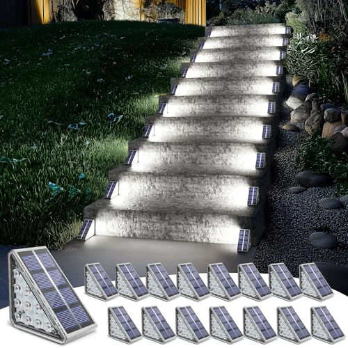 Image of NIORSUN Outdoor Step Lights, 16 Pack Solar Stair Lights Outdoor Waterproof IP67 Auto On Off, Solar Lights for Steps,Stair,Patio,Yard,Porch,Front Door,Sidewalk,Deck Decor,Cool White