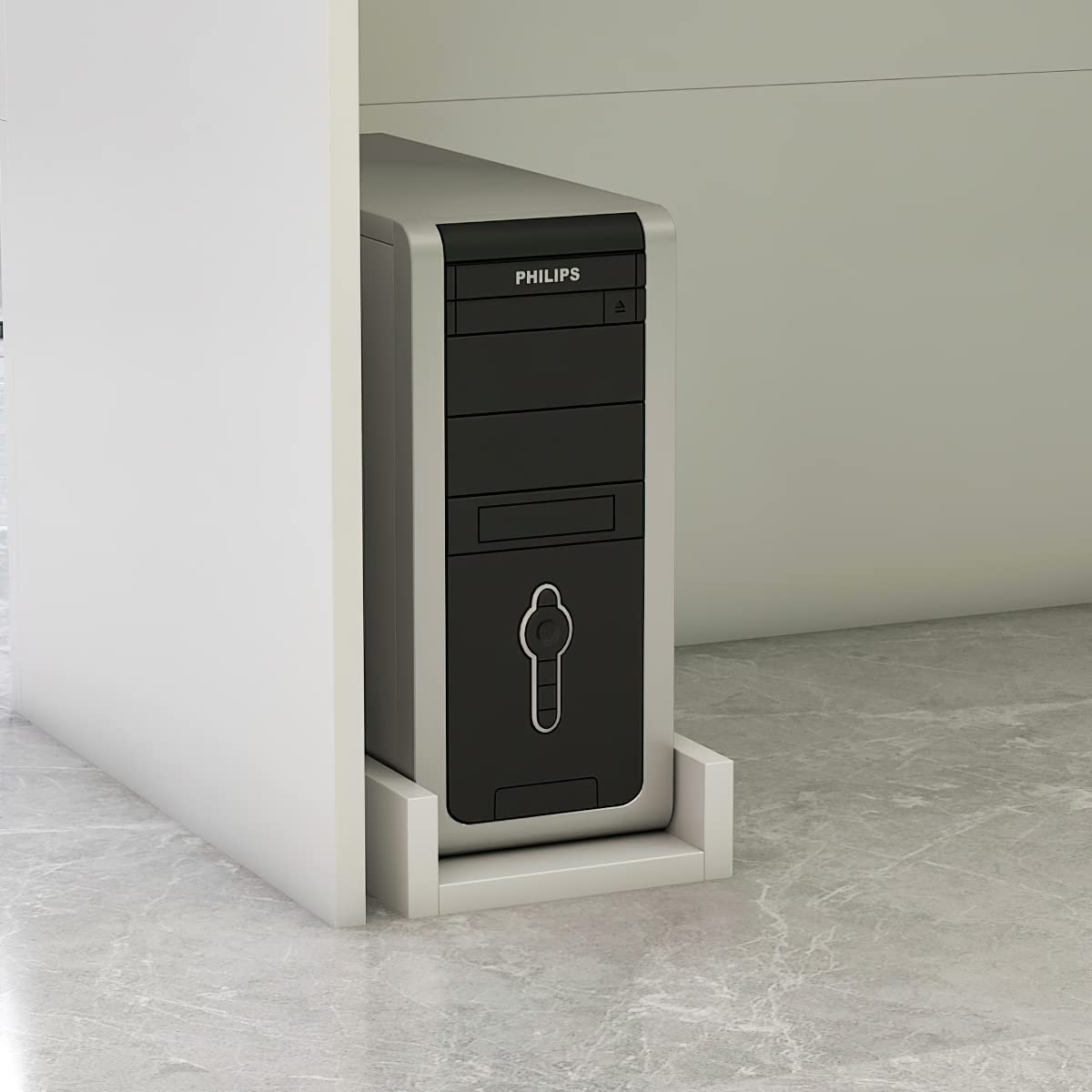 Mesa de Oficina con Bandeja para Ordenador y Estante Extraíble, Mueble Recepción con 1 Cajón y 1 Armario, Mostradores de Recepción, Mostrador Basic,‎ 80 x 140 x 120 CM, Blanco, MDF