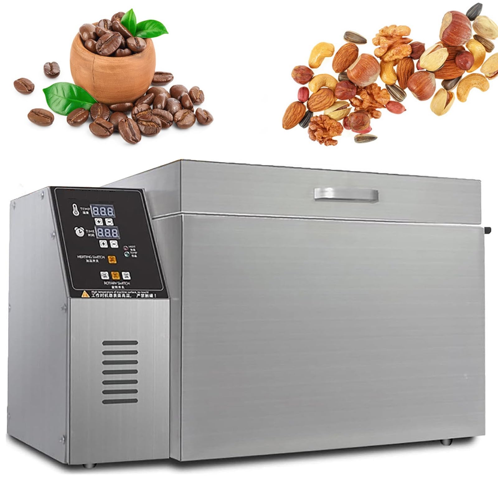 Commercial Coffee Nuts Roaster, 2400W Electric Peanuts Grain Coffee Roasting Machine, Adjustable Timing & Temperature, Digital Panel, Stainless Steel Beans Roasting for Baking Chestnut