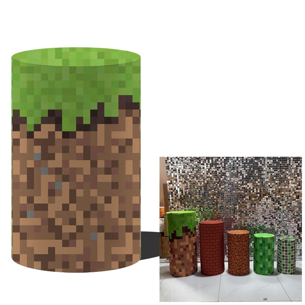 FiVan Baby Birthday Party Game Theme Plinth Cylinder Cover Elastic Stretch Spandex Pedestal Cover for Metal Stands Decoration (NO-1968,D27H50cm(