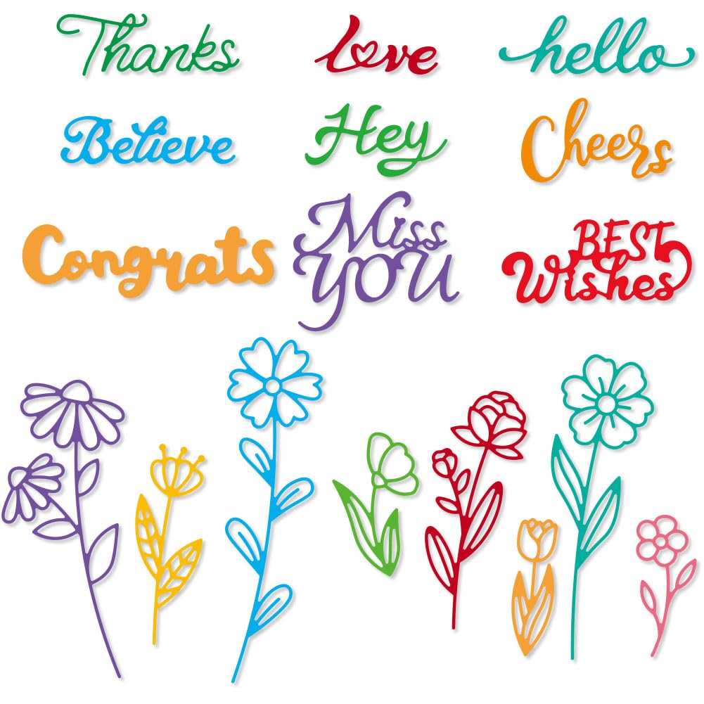 DELORIGIN Greetings Line Flowers Cutting Dies Wildflowers Greeting Card Making Die Cut Carbon Steel Die Cuts Stencils Blessing Card Scrapbooking Embossing Template Dies for Wedding Card Album Decor
