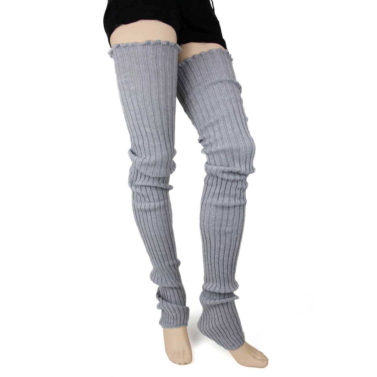 Grey Cable-Knit Leg Warmers for Women Super Long Fashion y2k
