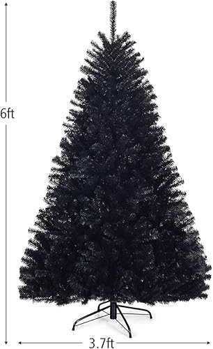 Miniatura 11 de Goplus Árbol de Navidad negro sin luz de 7.5 pies, árbol de Halloween artificial con 1258 puntas de rama, soporte de metal, árbol completo