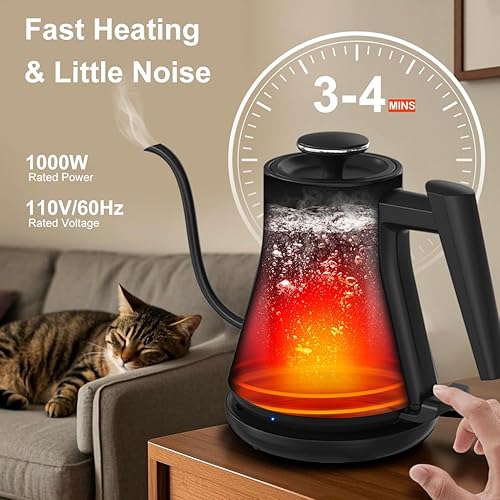 Miniatura 2 de Hervidor eléctrico de cuello de cisne de 0.8 litros. Hervidor de té negro mate con apagado automático, protección para hervir seco y diseño sin BPA,