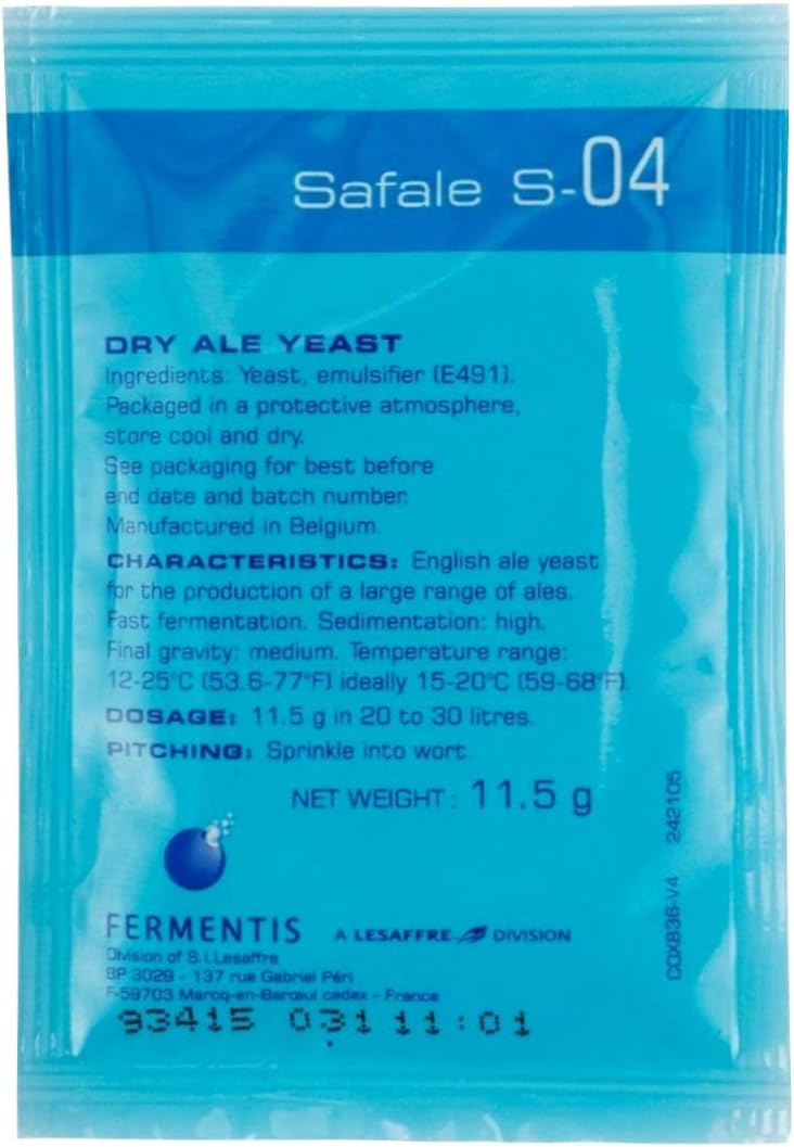 Home Brew - Fermentis Brewing Yeast - Safale S-04 - 11.5 Gram Sachet Of Dry Ale Yeast