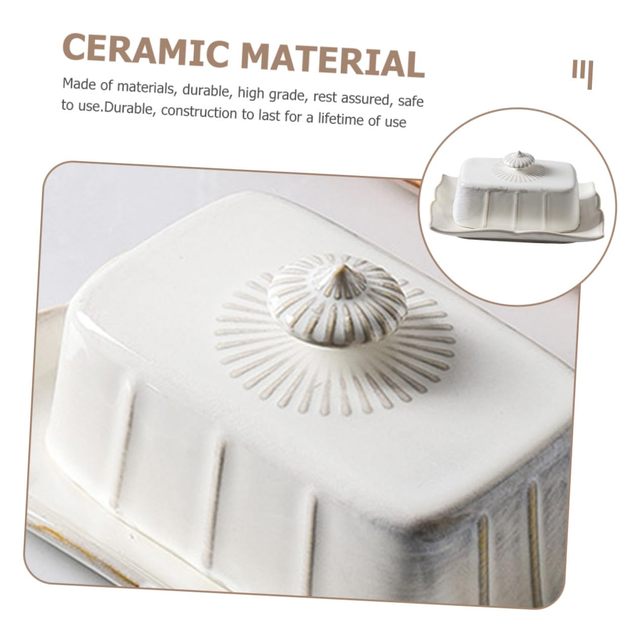 Beurrier en Céramique Blanc Couvercle, 1 Set pour Rangement