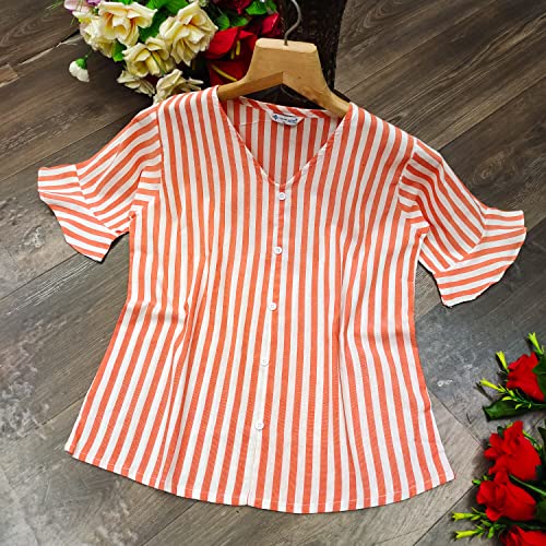 Image of Leriya Fashion Women's Cotton Regular Fit Plus Size Short Sleeve Deep V Neck Self Belted Casual Peplum Wrap Blouse Top
