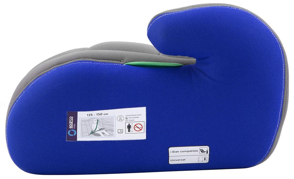 SPARCO Rehausseur de siège Auto pour Enfants Gris et Bleu Groupe 3 pour garçons et Filles. Homologué ECE R44/04 22-36 kg. avec Housse Lavable de 3 cm. Fabriqué en ABS Haute résistance