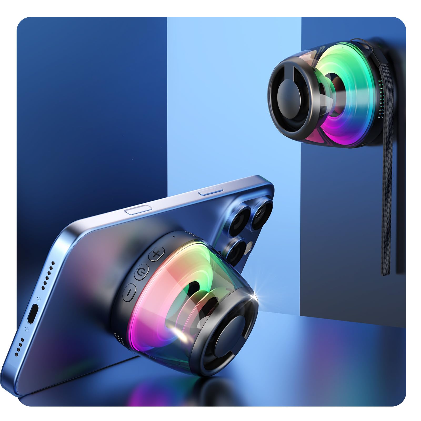 PRUNUS M2 Magnetic Bluetooth Speaker, Portable Mini Bluetooth Speaker Small with Cell Phone Stand, 7H Play, 5W Internal-