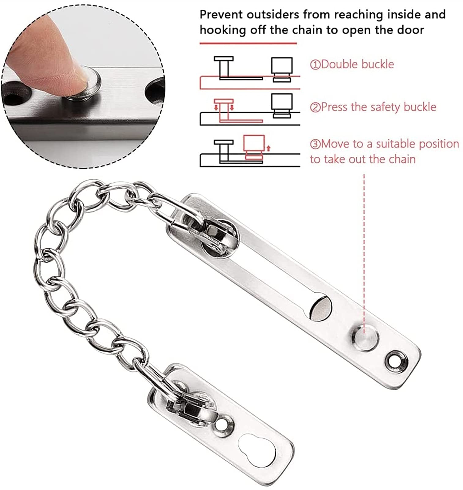 BATLAM Anti-Diebstahl-Kette Türkette Edelstahl Anti-Diebstahl-Schloss Schnalle Haushalt Türriegel Türschnalle Anti-Diebstahl-Schnalle Sicherheitsschloss Tür (Farbe : Schwarz) (Silber)