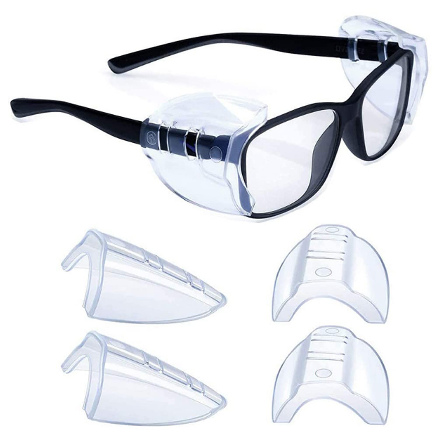 2 Pairs Safety Glasses Side Shields, Slip on Clear Side Shields for Safety Glasses-Fits Small to Medium Eyeglasses Clear Flexible