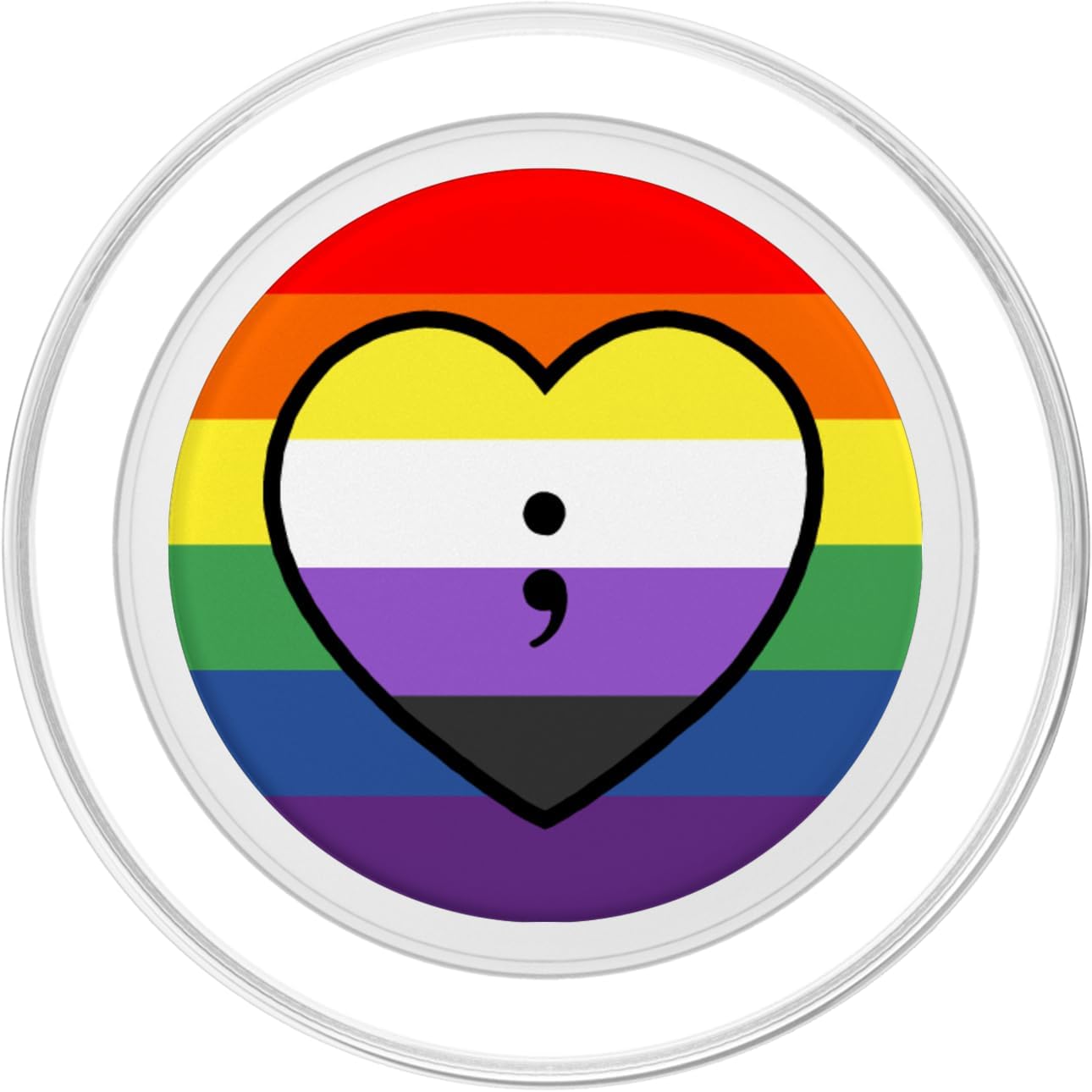 Mental Health Semicolon Non-Binary Enby Rainbow Pride Flag PopSockets MagSafe PopGrip for iPhone