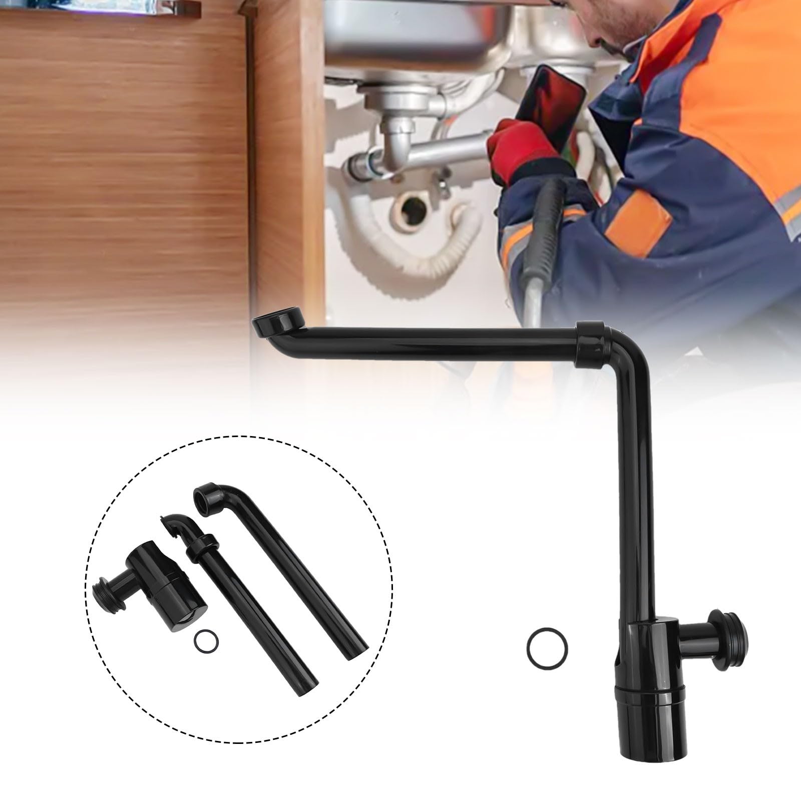 Sifone salva-spazio per lavello con rotazione regolabile a 360°, sifone antigoccia per lavabo da bagno, filtro per capelli incluso