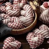 Gemscream 12 Pcs Valentines Heart Ornament 3.15 Inch Vintage Fabric Stuffed Heart Hanging Ornaments Rustic Red White Buffalo Plaid Check Decor 4 Styles for Tree Farmhouse Home Wedding Party DIY Crafts