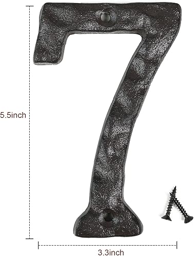 Miniatura 4 de Números de casa de 5.5 pulgadas, color negro, de hierro fundido, acabado rústico original, número de dirección de la casa para exteriores, aspecto