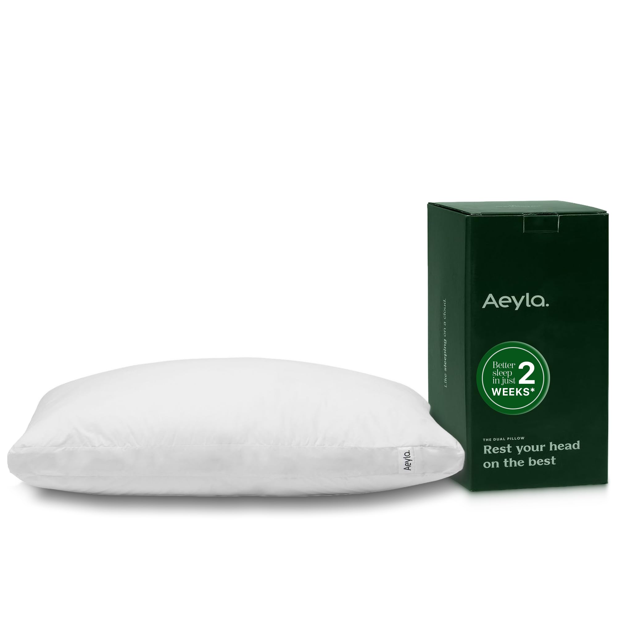 Aeyla Dual Pillow 2-in-1 Pillow with CloudAlignโข Support, Cooling Breathable Cover, Neck Pain Relief for Side, Back & Stomach Sleepers โ 50x75cm (2 Pack)