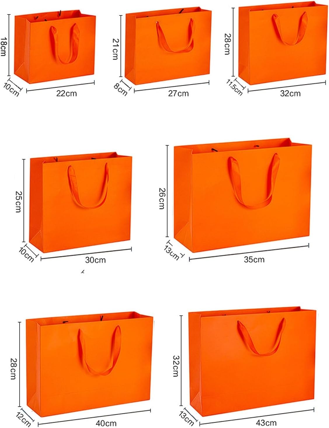 Hja Boutiques US 20-Pack Orange Paper Tote Bags Heavy Duty Clothing Store Bags with Cotton Rope Handle, Souvenir Retail Packaging Gift Wrapping Supplies(32 * 11.5 * 28cm)