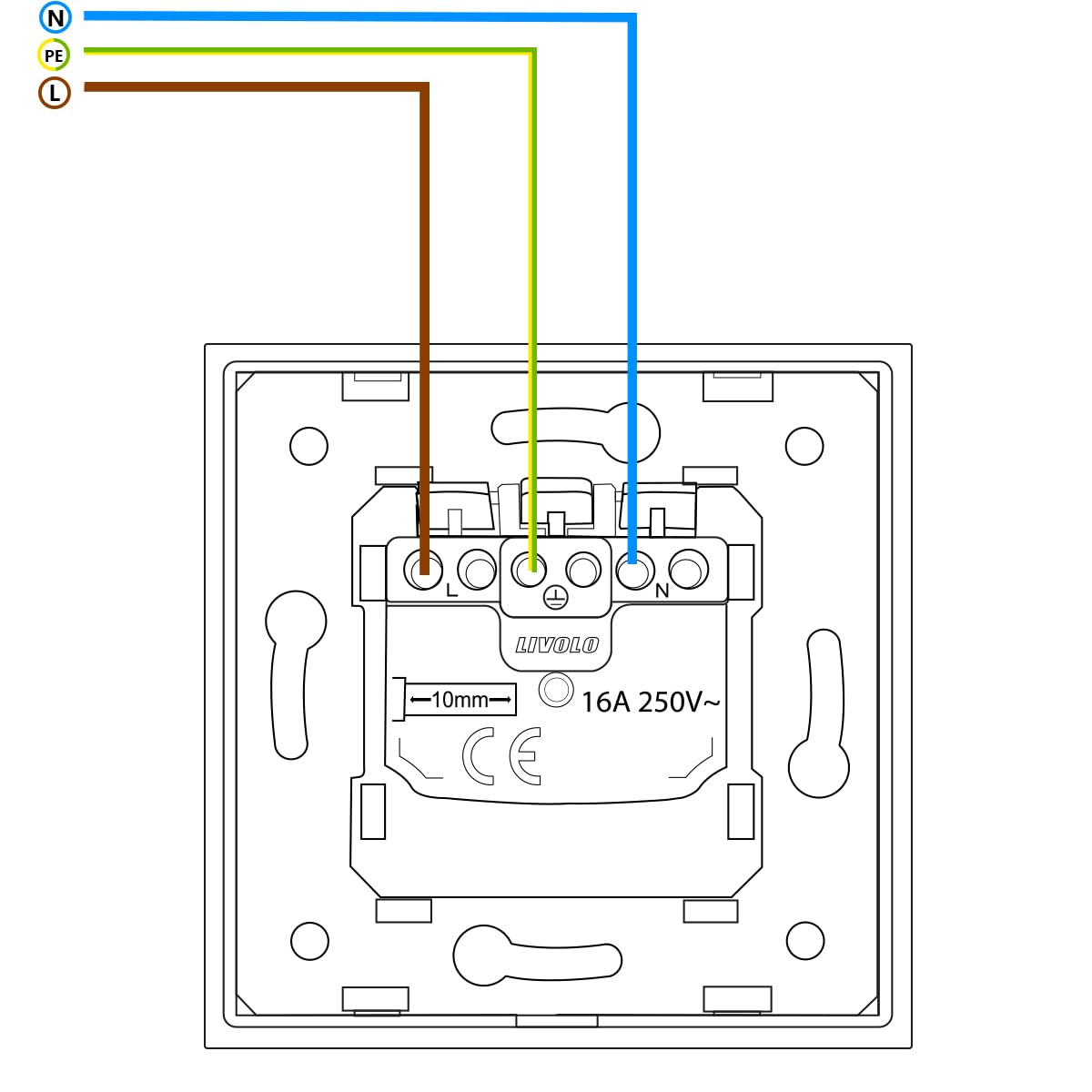 Presa A Muro Interna LIVOLO VL-C7C1EU-12 Colore Nero - Design Moderno, 16A/250V, Sostituzione Semplice - 4