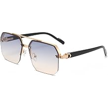 Oversized Hexagon Rimless Sunglasses for Men & Women - Metal Frame with Gradient Lenses, UV Protection