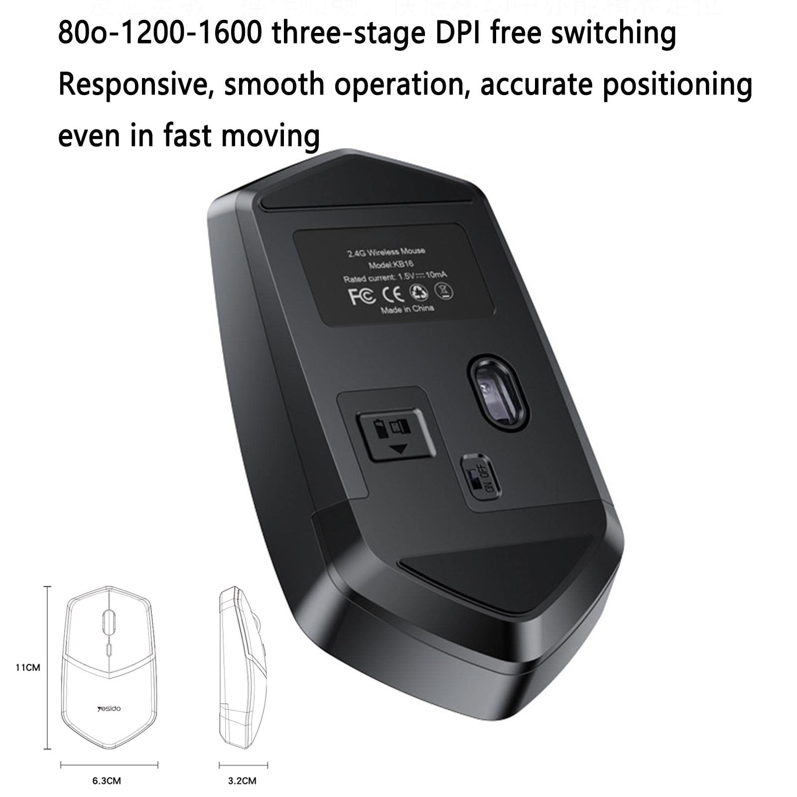 JUSHZ Bezprzewodowa mysz komputerowa do laptopa, USB, gamingowe, ergonomiczne myszy, urządzenie wskazujące, 2,4 g, bezprzewodowy odbiór, fotoelektryczny USB, Plug and Play, dwukierunkowe kółko przewijania, 11 x 6,3 x 3,2 cm, czarna