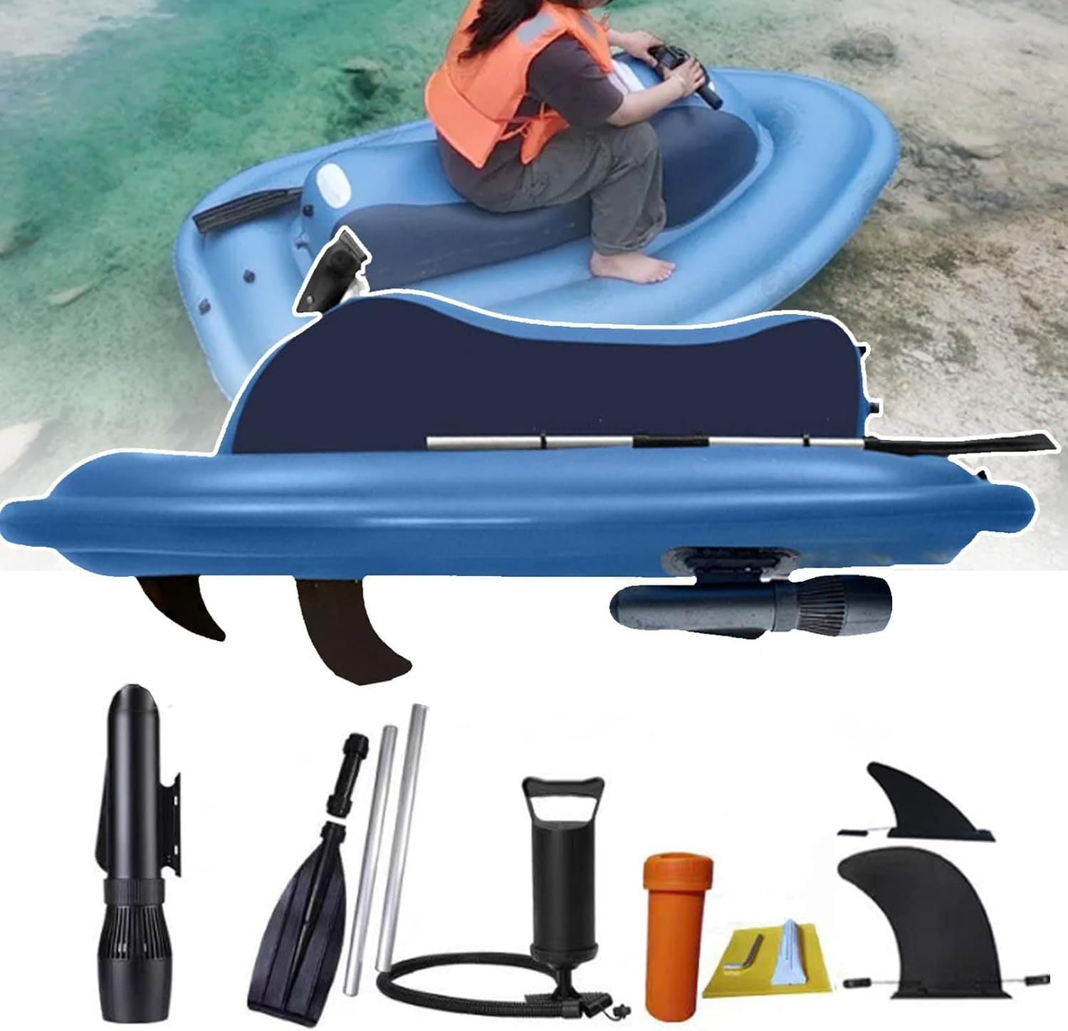 LQQYJSM Electric Jet Ski with Motor, Inflatable Jet Boat Jet Ski 130min Runtime 700W16A