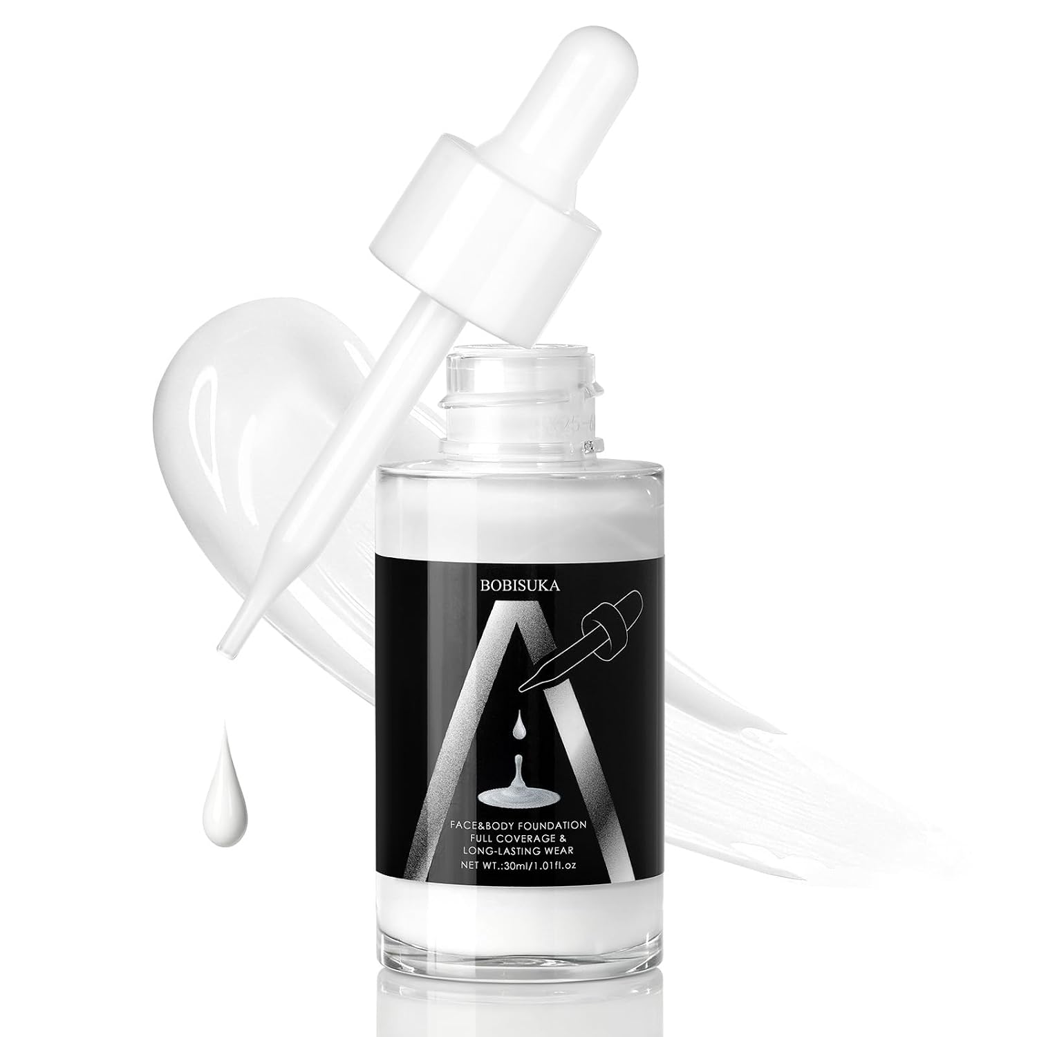 BOBISUKA White Liquid Foundation for Halloween Makeup, Full Coverage Long Lasting Blendable White Matte Base for SFX, Clown, Zombie, Ghost, Vampire, Goth, Cosplay and Stage Makeup