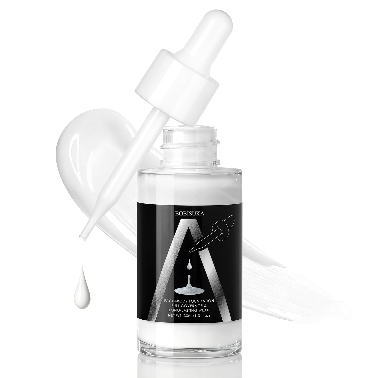 BOBISUKA White Liquid Foundation for Halloween Makeup, Full Coverage Long Lasting Blendable White Matte Base for SFX, Clown, Zombie, Ghost, Vampire, Goth, Cosplay and Stage Makeup