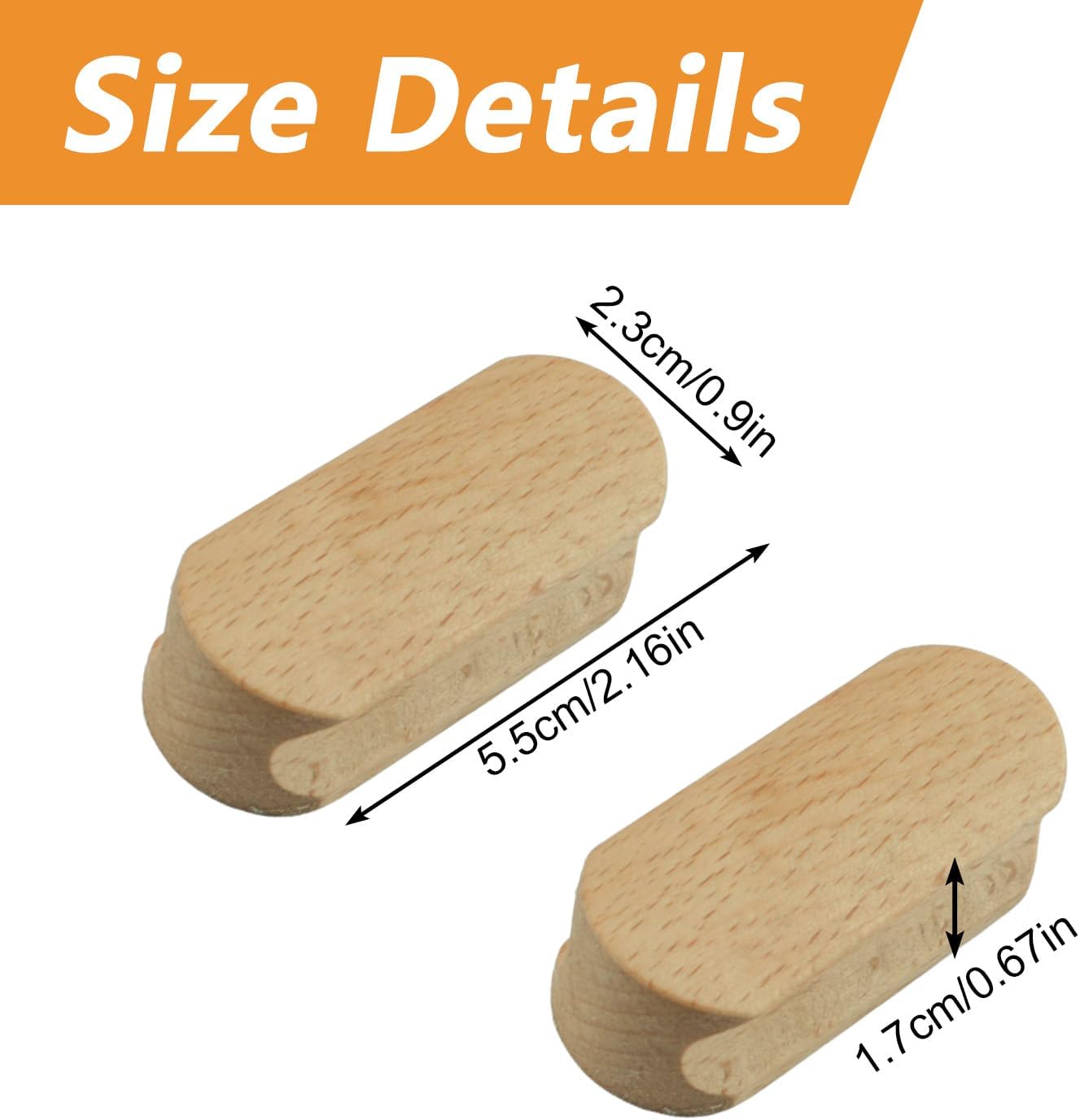 MOROBOR Self-Adhesive Furniture Pulls, 2pcs Beech Wood No-Drill Cabinet Knobs Instantly Mounted Thicken Door Handles for Sliding Door Wardrobe