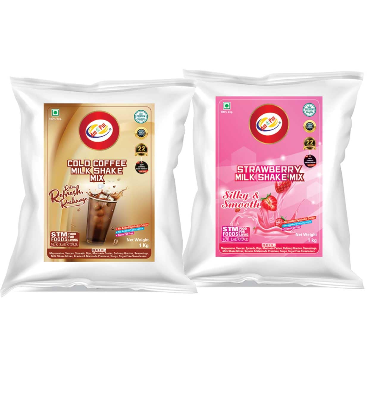 Premium Silky Smoothy Milk Shake Mix, Instant Premix Drink Milkshake Powder, Pack of 2 (COLD COFFEE + STRAWBERY(1KF EACH))