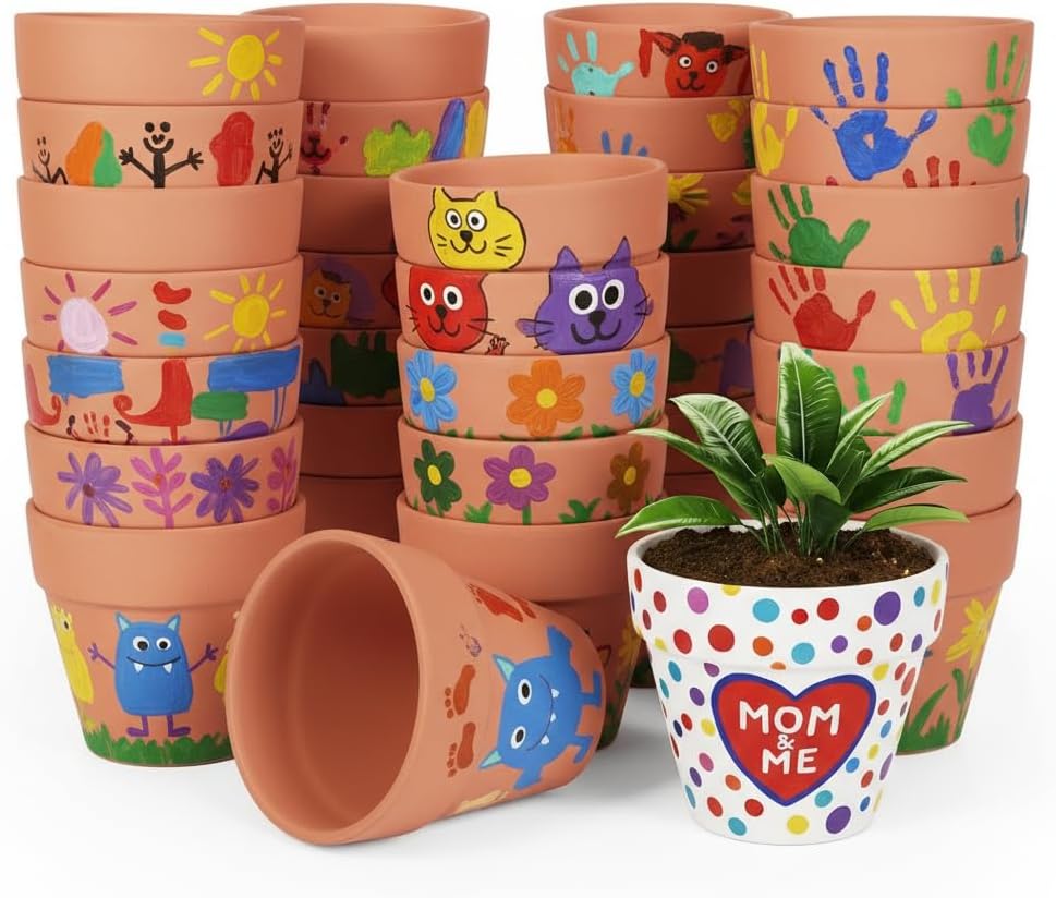 24 Pack 4 Inches Terracotta Plant Pots, Terra Cotta Planter with Drainage Holes, Perfect for Planting, Painting, Weddings and Parties (4inch/Original Color)