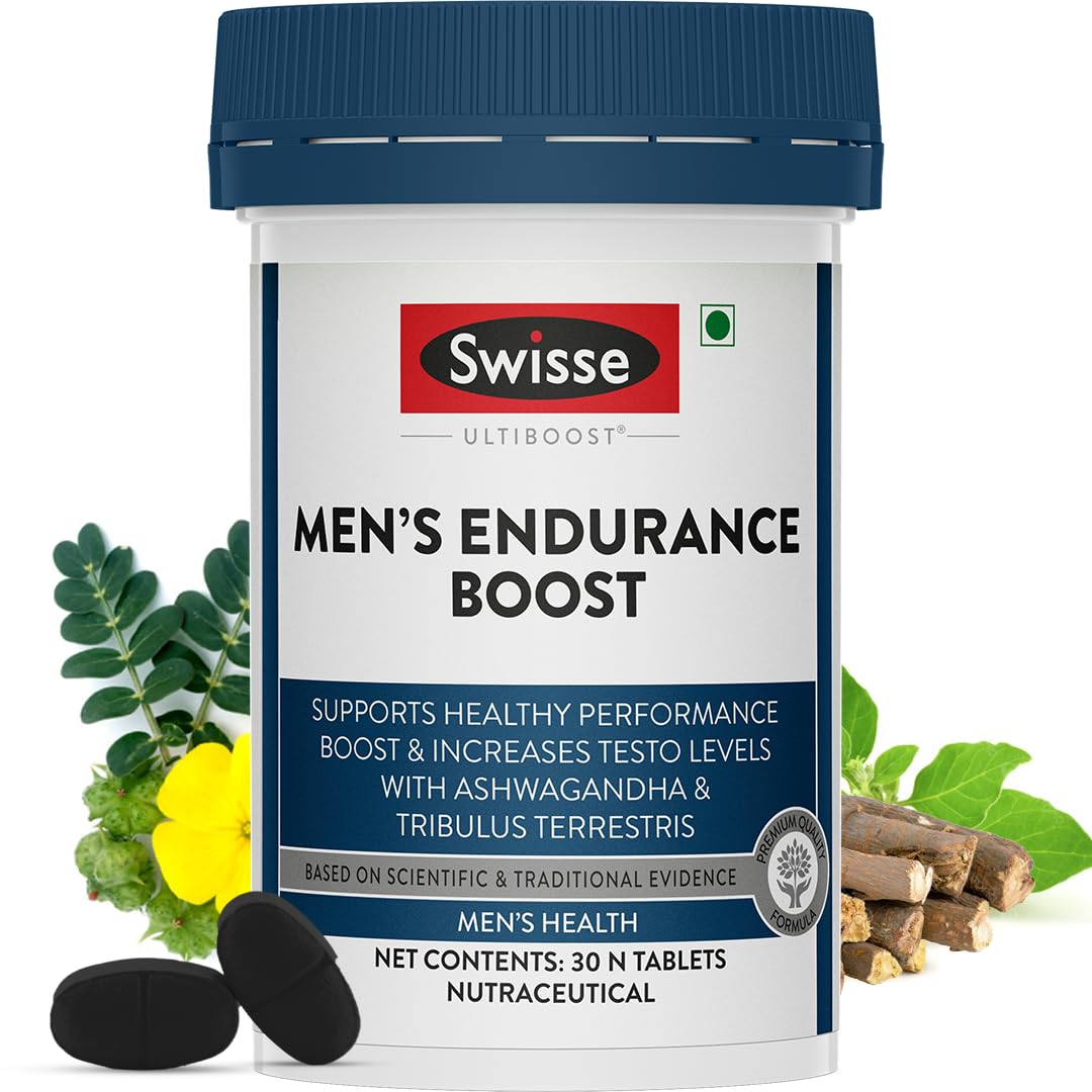 Swisse Men’s Endurance Boost with 150mg Ashwagandha, 80mg Tribulus Terrestris (Gokshura) & Taurine for Performance Boost - Manufactured in Australia - Boosts Strength & Performance (30 Tablets)