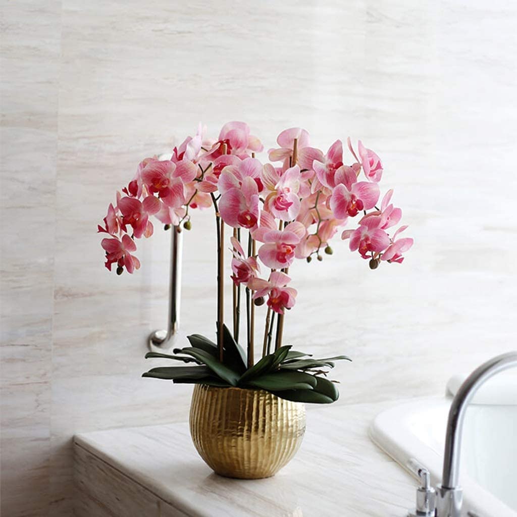 Künstliche Blumen, künstliche Blume in Vase, künstliche Blume mit 5 Köpfen, rosa Phalaenopsis, künstliche Blume für Zuhause, Hochzeit, Party, Tischdekoration, Plastikblume, Heimdekoration