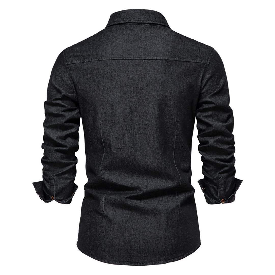 Camisas Vaqueras de algodón 100% para Hombre, Camisa Vaquera de Manga Larga de Color sólido Ajustada, Camisa de Primavera