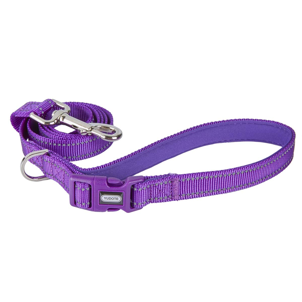 YUDOTE Reflective Dog Leash 4 FT with Neoprene Padded and Buckle Handle, Nylon Heavy Duty Durable Dog Lead, Purple