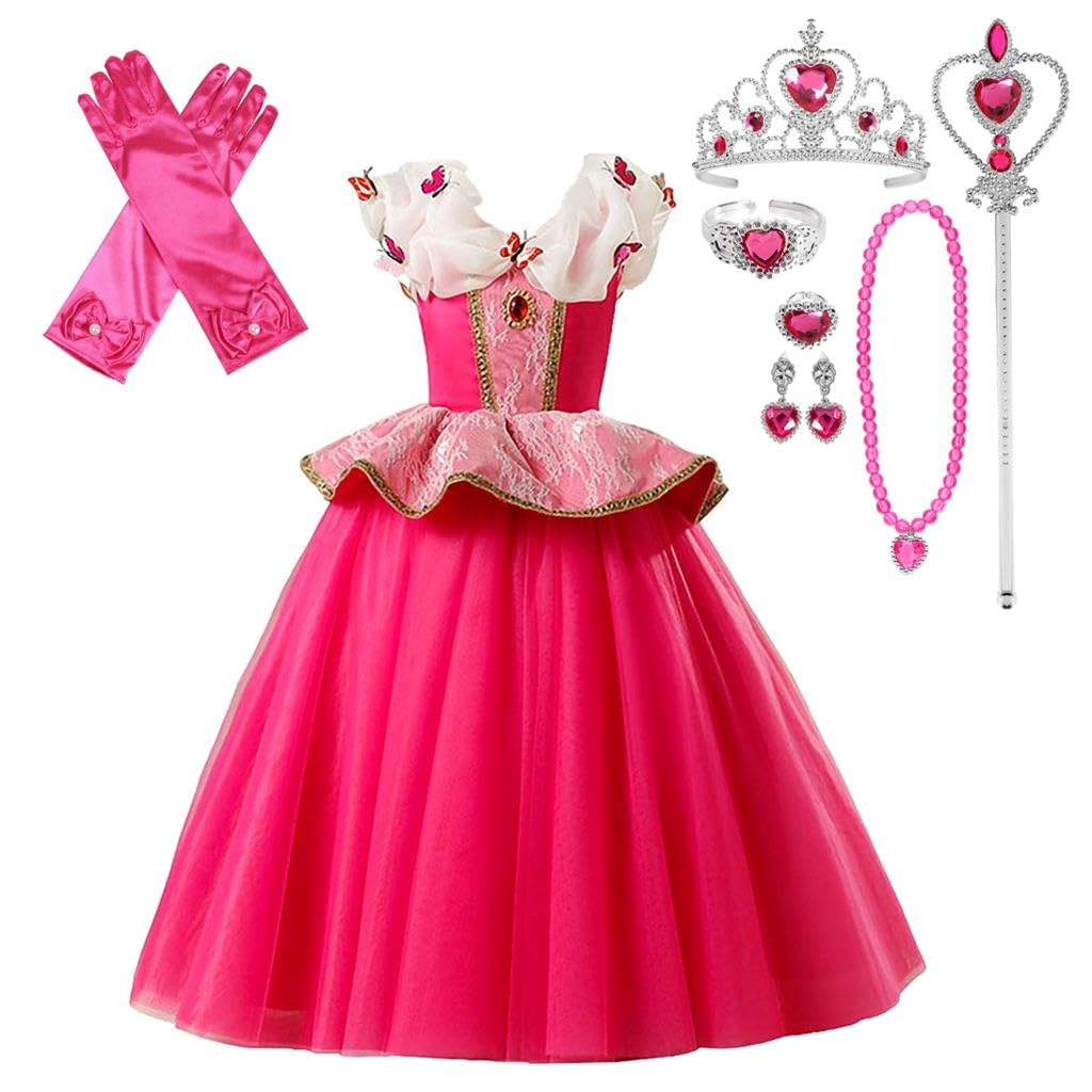 Lito Angels Disfraz de Bella Durmiente Vestido de Princesa Aurora con Accesorios para Niñas Talla 9-10 Años Rosa Fuerte