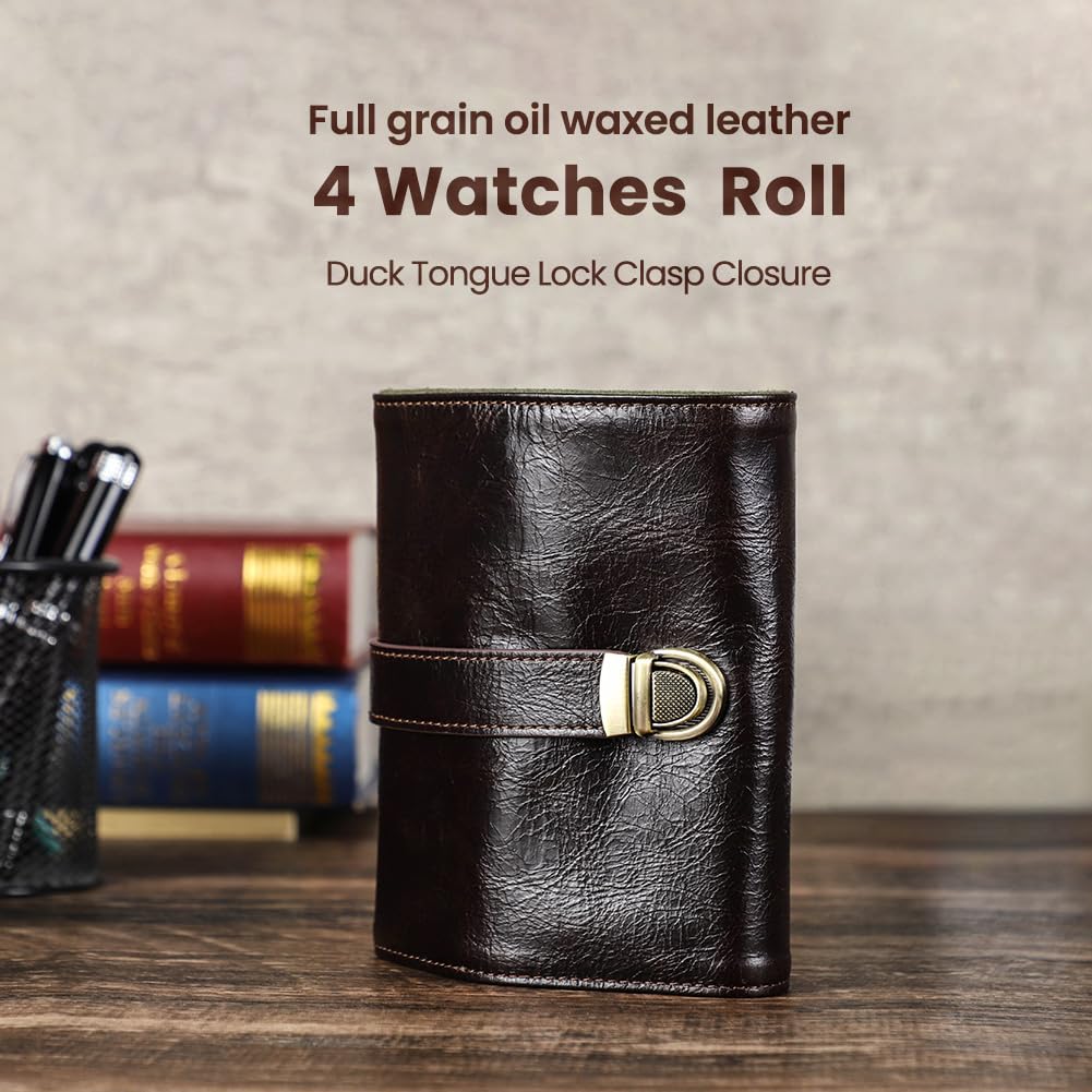 Custodia Per Orologi In Vera Pelle - Organizer Da Viaggio Per 6 Orologi Con Design Vintage - Foto 3