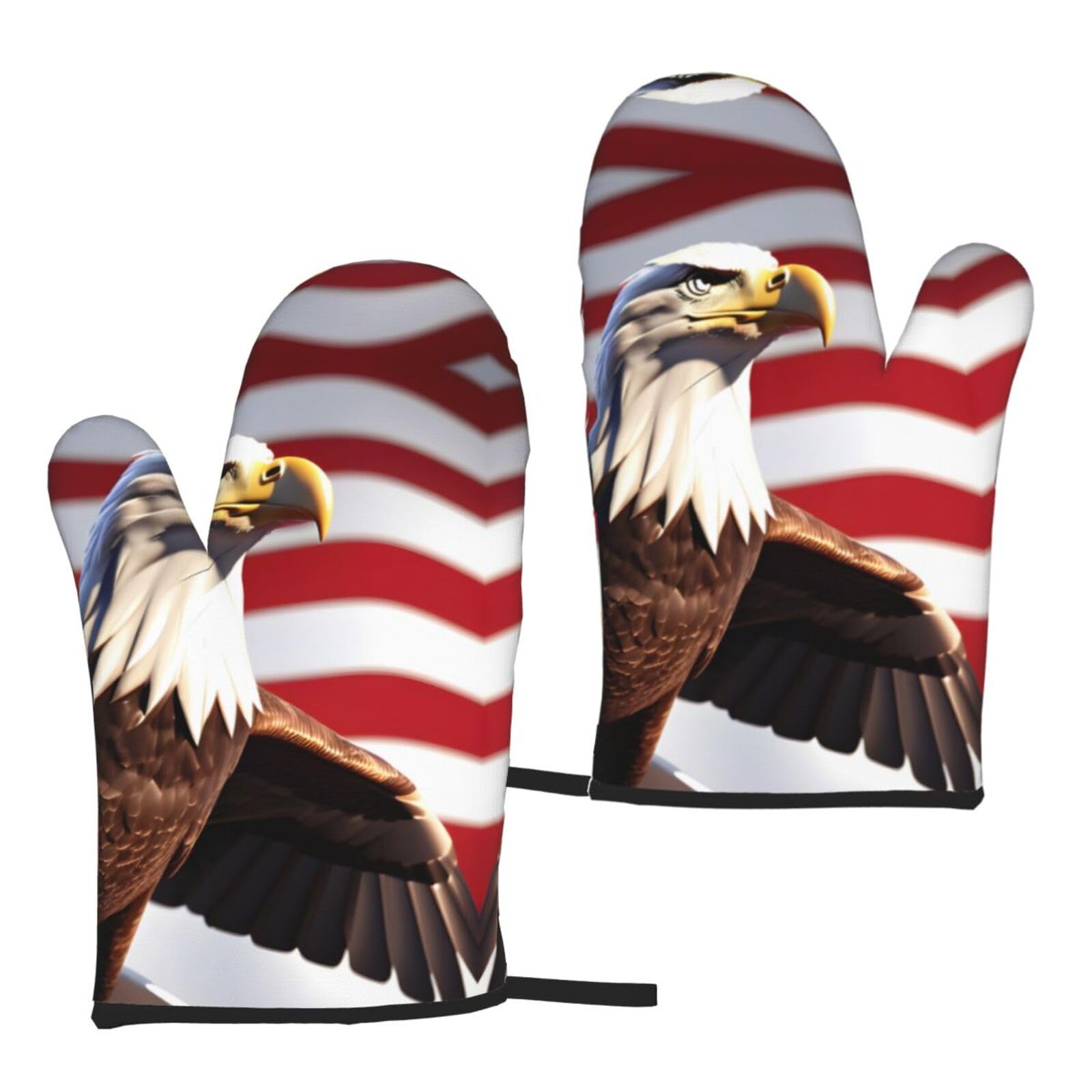 Nimongt Women's Black Bald Eagle With American Flag Print Adults Universal Fit Heat Resistant Oven Gloves Reusable Cooking Outdoor Grilling