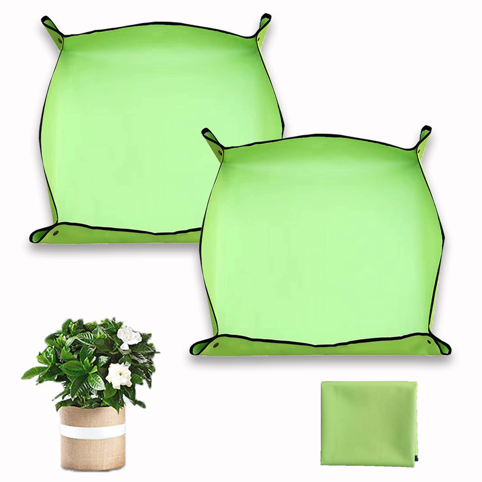 Molain Tappetino Da Giardinaggio Per Piante Da Interno - 66x66 Cm - Impermeabile, Pieghevole, Con Fibbie Agli Angoli - Giallo - 3