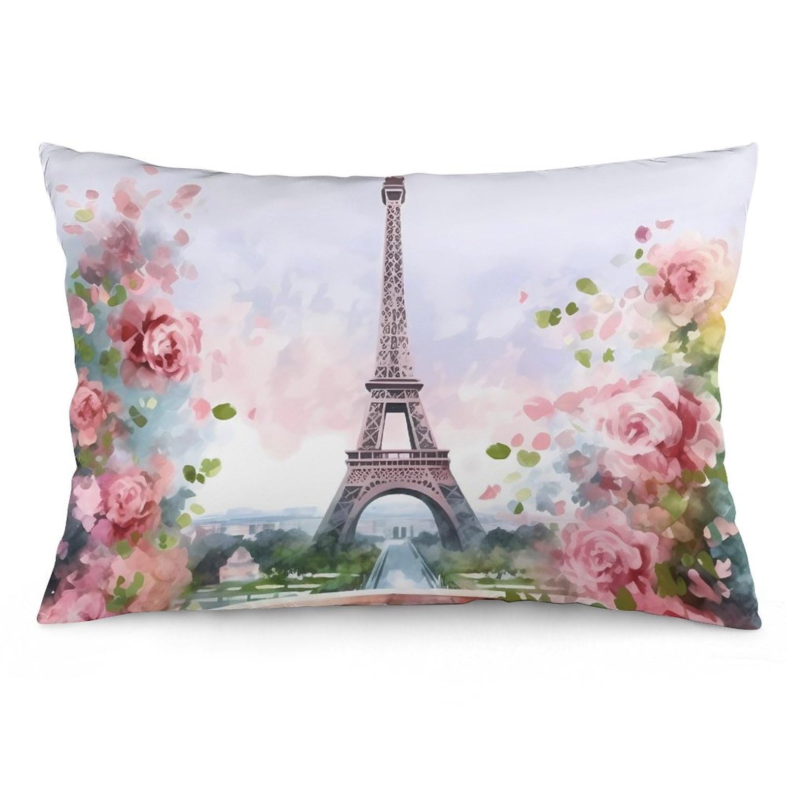 NTVOWPZO 2 Pack Decoration Throw Pillow Covers 16 "x24 Pillowcases Covers Paris Eiffel Tower with Flowers Pillowcases Modern Farmhouse Home Decor Sofa Cushions Covers for Couch Bed Living Room