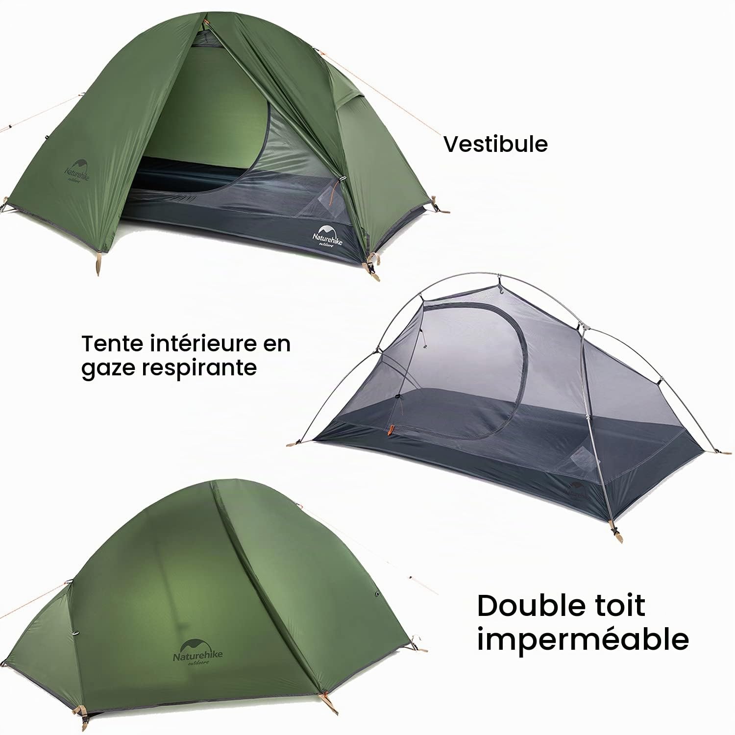 Naturehike Tente de Camping et randonnée Ultra Légère 1 Personne,Installation Facile Double Couche Tente Ventilée 4 Saison,Imperméable,Anti-Insectes,Tente Pliante Facile à Transporter
