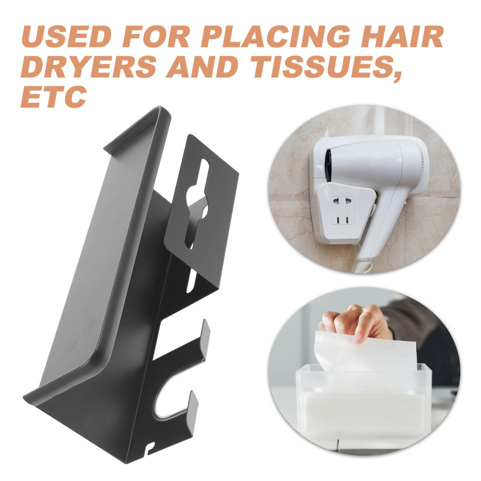 Soporte para Secador de Pelo de Pared en Acero Negro