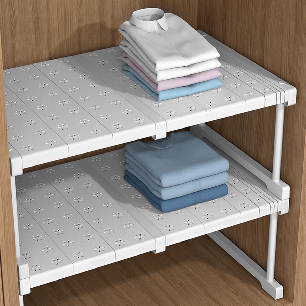 Separador de estantes ajustables y expandibles para armario, para cocina, baño y dormitorio, separador de estantes (24 cm de ancho, 27 y 38 cm de largo)